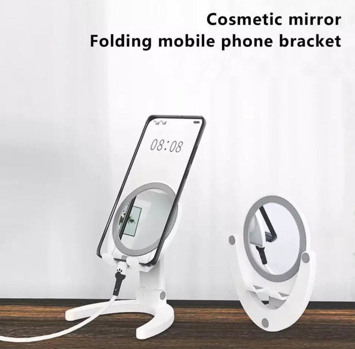 Foldable Desktop Phone Tablet Holder With Mirror, Foldable Support Desk Mobile Phone Holder Stand, Adjustable Desk Phone Holder With Make-up Mirror, Portable Design Mobile Phone Holder Foldable Desktop Phone Tablet Holder With Mirror, Foldable Support Desk Mobile Phone Holder Stand, Adjustable Desk Phone Holder With Make-up Mirror, Portable Design Mobile Phone Holder